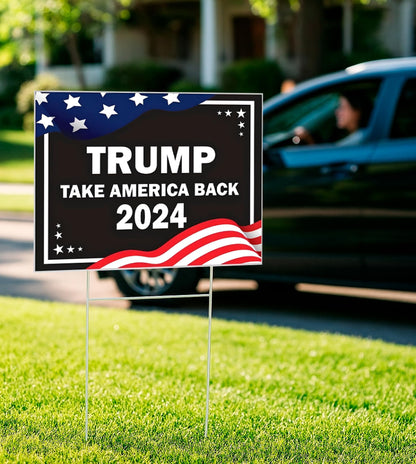 Pack of 3 2024 Yard Plastic Sign - 12x16 Coroplast Donald 2024 Yard Sign With H-Stakes Double Sided - President Take America Back