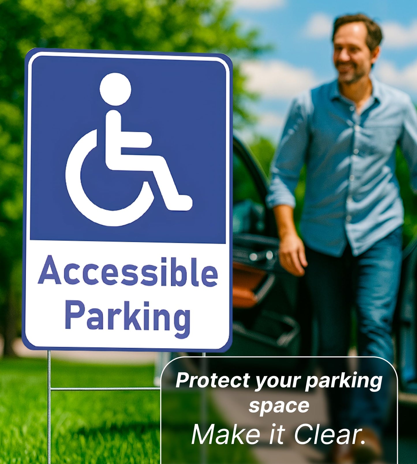 Set of 3 Double Sided 12x16 Inches "Accessible Parking" Plastic Sign with Metal H-Stakes - Reserved Spaces for Handicap Permit Vehicles