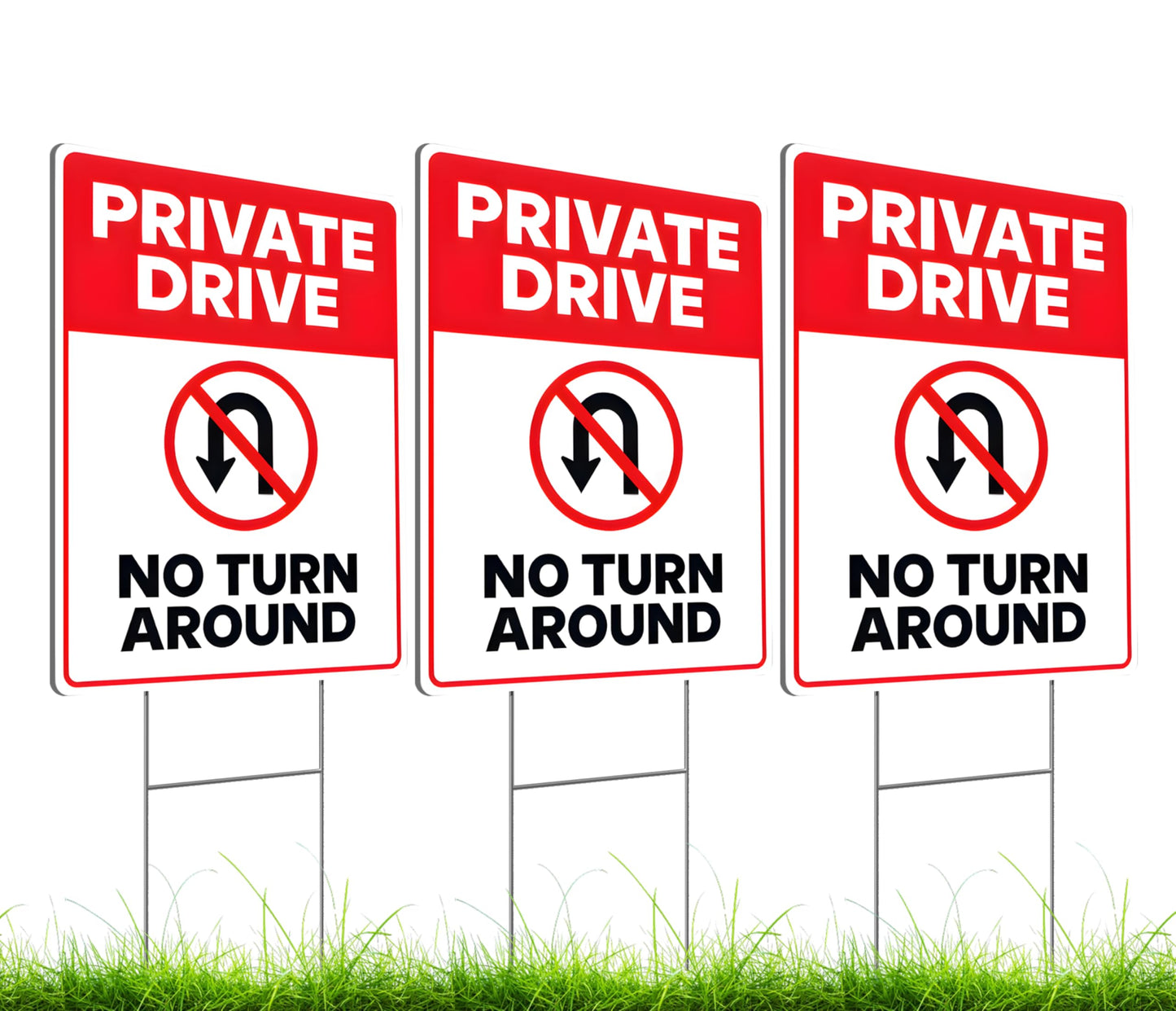 3X Private Drive No Turn Around Sign with Metal Stakes - 12x8 Inches Do Not Enter No Trespassing Double sided Signs