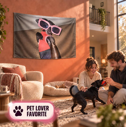 3x5 ft Selfie Dog in Rose-Colored Glasses Meme Flag – Funny Dorm Banner