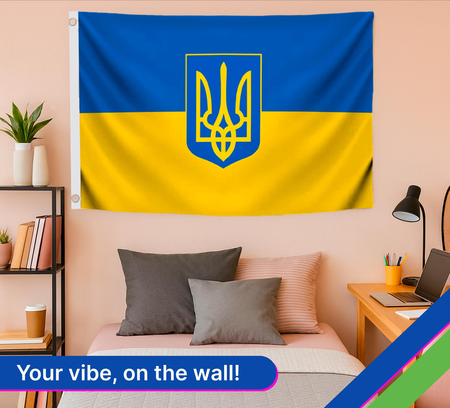 3x5 Feet Ukrainian Coat of Arms Single Sided Flag with Two Brass Grommets - Polyester Country Flag for Indoor or Outdoor. Ukraine Flags for House Yard