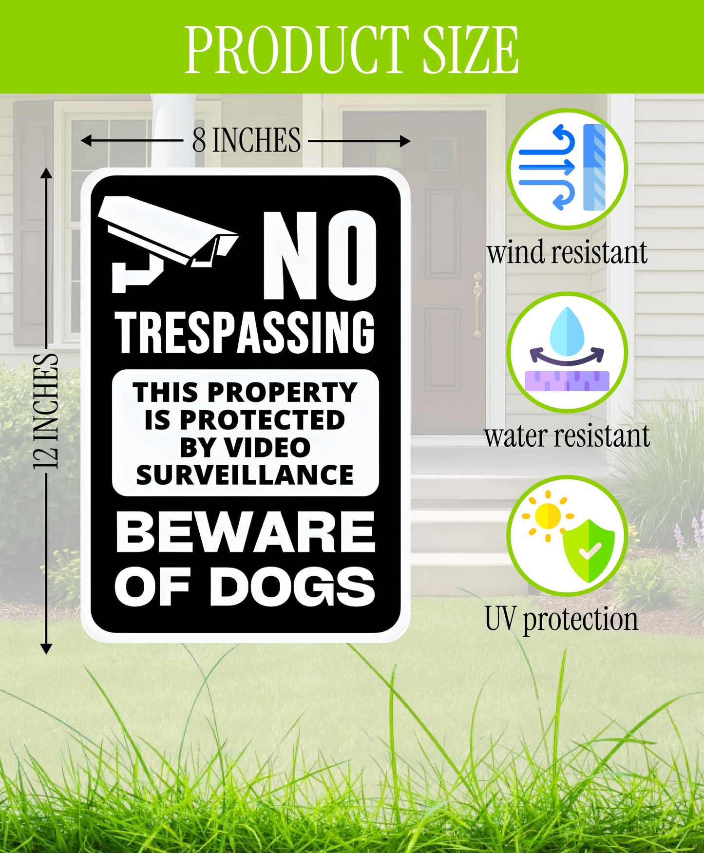 ULVEOL Set of 3 Double Sided 12x8 Inches Beware of Dog Plastic Sign with Metal Stakes. No Trespassing This Property Is Protected By Video Surveillance