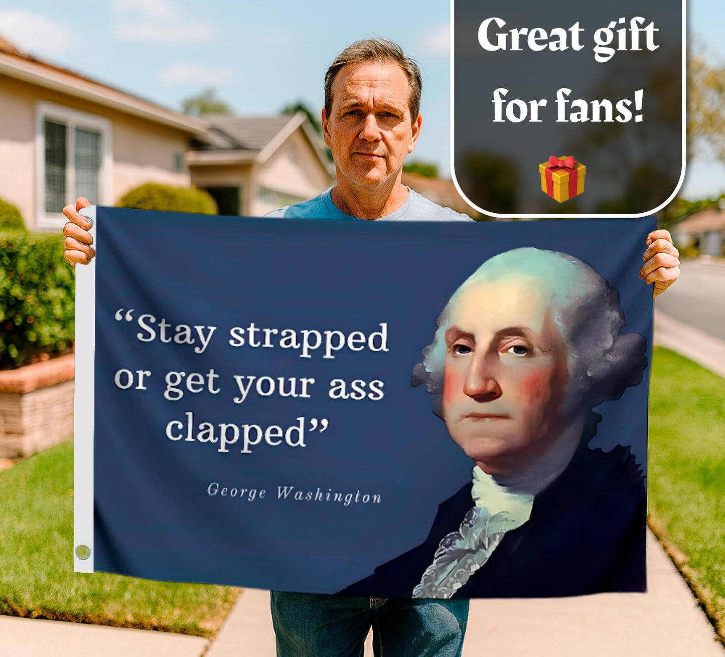 3x5 Feet Washington Stay Strapped or Get Clapped Polyester Flag with Two Brass Grommets. Cool Funny Single Sided Flags For Room Guys Quote Meme Banner