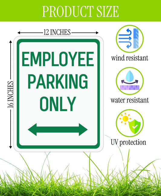 Set of 3 Double Sided 12x16 Inches Employee Parking Only Sign with Metal Wire H-Stakes - Plastic Sign with Bidirectional Arrow