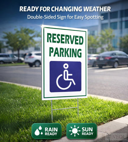 12x8 in Reserved Parking Wheelchair Sign, Pack of 3 – Double-Sided with Metal Stakes