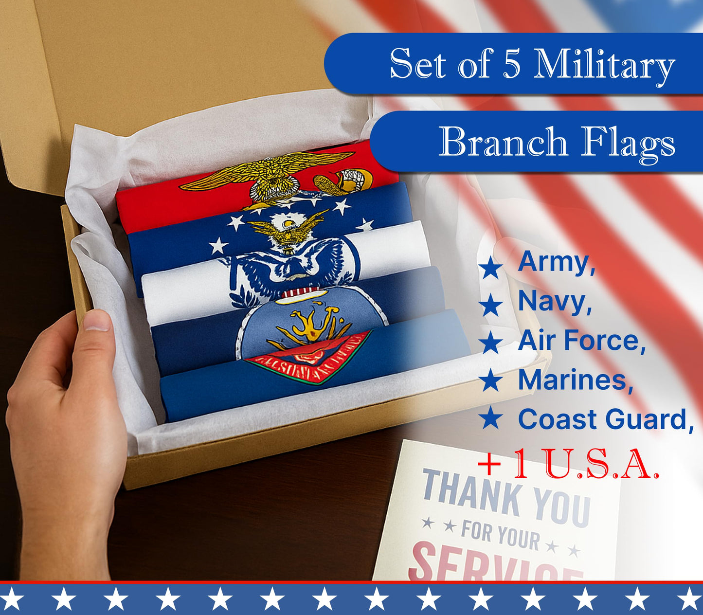 Set of 6 Military Branch Armed Forces Service Miniature Flag - 10X15 CM American Flag Banners for Desk Set - Polyester Small Mini Military Stick Flags