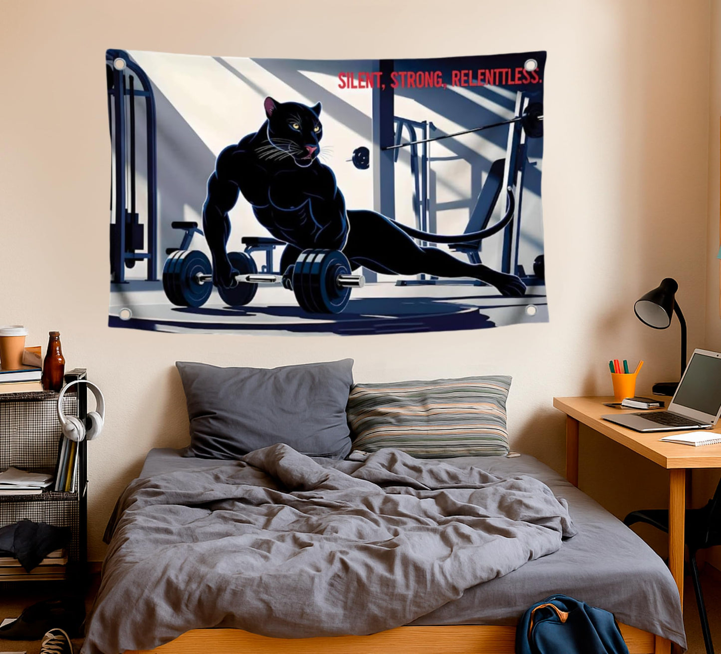 3x5 Feet Graceful Black Panther Flag with Quote ''Silent, Strong, Relenttless.'' Poster with Four Brass Grommets.Single Sided Meme Flag for Home Decor