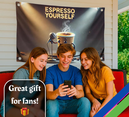 3x5 Feet Coffee Break Flag with Quotes with 4 Brass Grommets - Song Banner Espresso Yourself for Wall Decoration - Musical Single Sided Flag