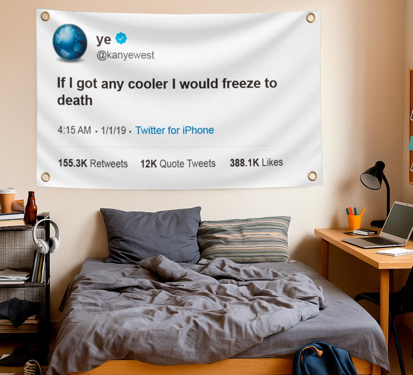 3x5 Feet If I Got Any Cooler I Would Freeze to Death Tweet Polyester Flags with 4 Brass Grommets - Funny Meme Single Sided Flag Tapestry for Bedroom