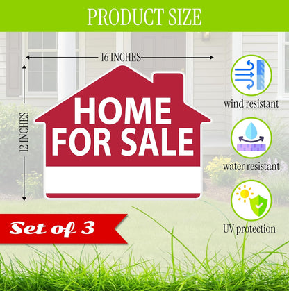 Set of 3 Signs 12x16 Inch For Sale by Owner Small Sign House Sale Advertisement With H-Stakes