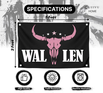 3x5 Ft American Music Polyester Flag with 4 Grommets - Western Pink Bull Skull Single Sided Banners - Man Cave Wall Flag for College Dorm Room