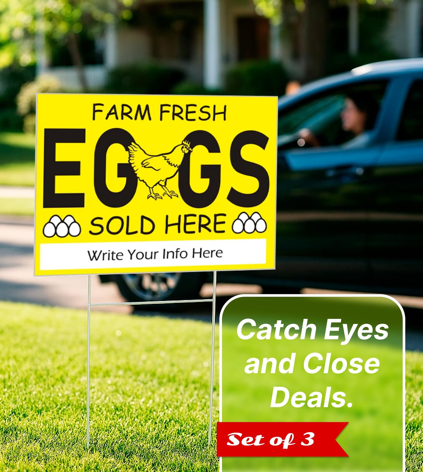 12x16 Inch 3X Double Sided Sign Farm Fresh Eggs Sold Here Yard Plastic Sign - Farm Fresh Eggs Sign With H-Stakes for Outdoor and Indoor
