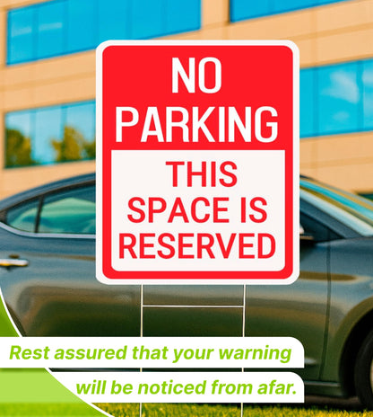 Set of 3 Double Sided 12x16 Inches No Parking This Space Is Reserved Sign with Metal Wire H-Stakes.Plastic Reserved Parking Indoor or Outdoor Sign Use