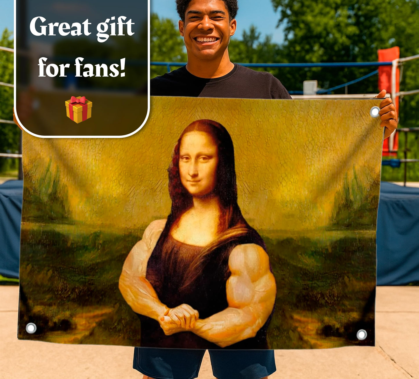 Mona Lisa Funny Flag 3x5 Ft - Durable Man Cave Wall Polyester Flags with 4 Brass Grommets - College Dorm Room Decor Tapestry - Mem Single Sided Flag