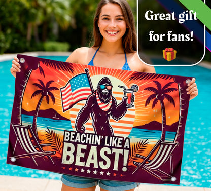 3x5 Feet American Summer Polyester Flag "Beachin Like A Beast!" with 4 Brass Grommets - USA Decoration Holliday Banner for Seasonal Outside or Outdoor