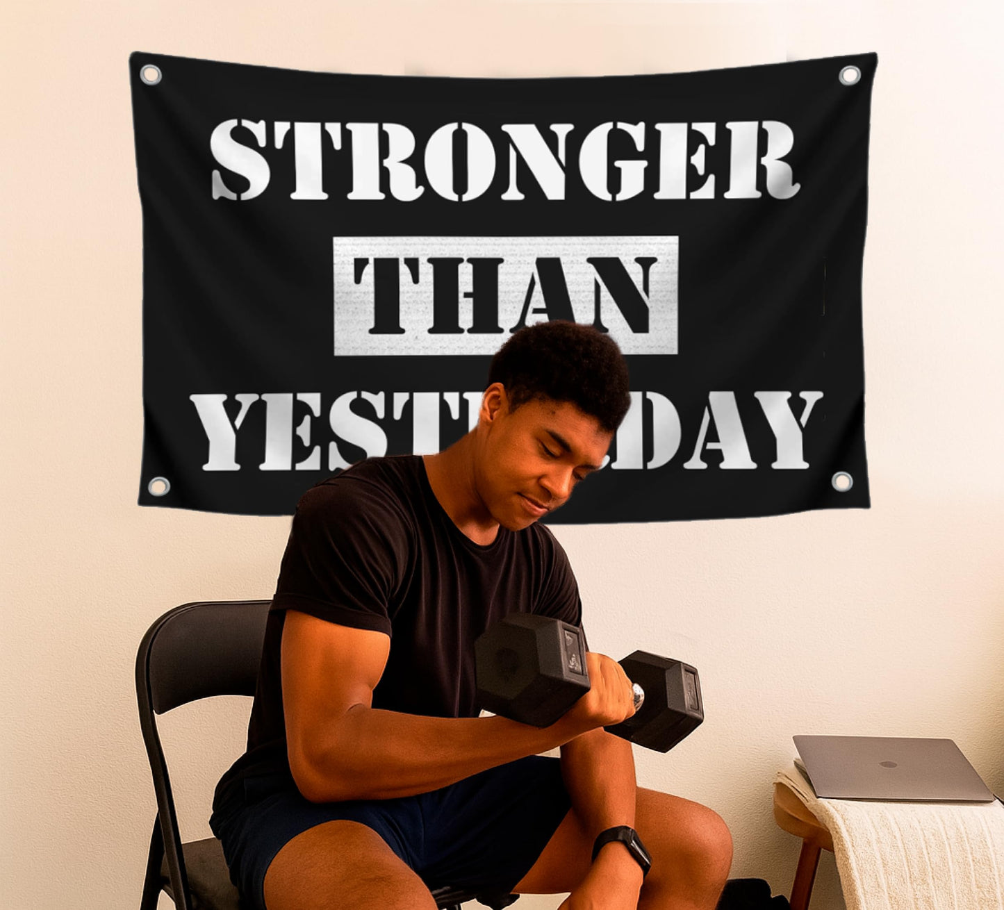 3x5 Ft Stronger Than Yesterday Polyester Flags with 4 Grommets - Motivational Fitness Inspirational Single Sided Flag for Home or Gym
