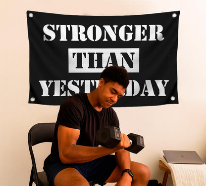 3x5 Ft Stronger Than Yesterday Polyester Flags with 4 Grommets - Motivational Fitness Inspirational Single Sided Flag for Home or Gym