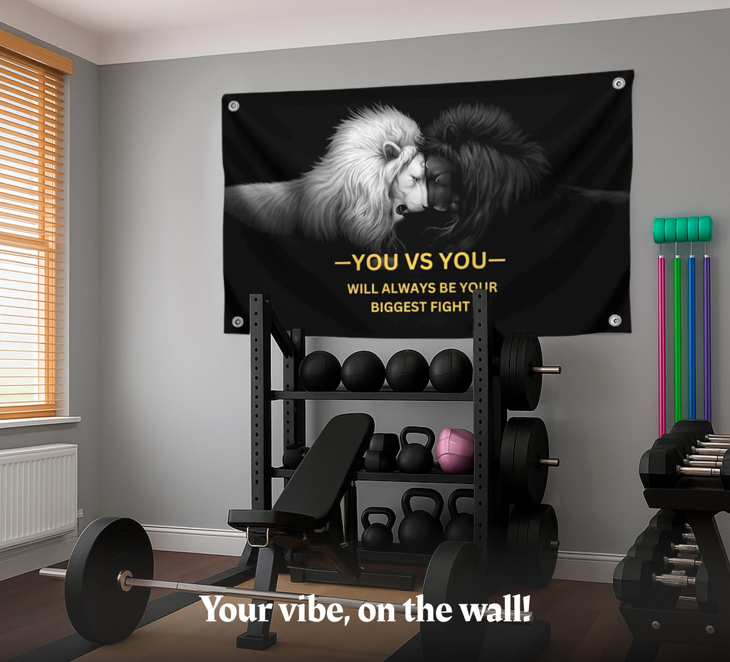 3x5 Feet Lion Motivation Quote Polyester Flag You vs You - Will Always Be Your Biggest Fight with Four Brass Grommets - Grand Battle Is Ending Decor