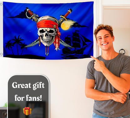 3x5 Feet Pirate Polyester Flag with 2 Grommets - Pirate Ship Flag Cross Knife Flags for Indoor or Outdoor - Pirate Single Sided Flags Skull