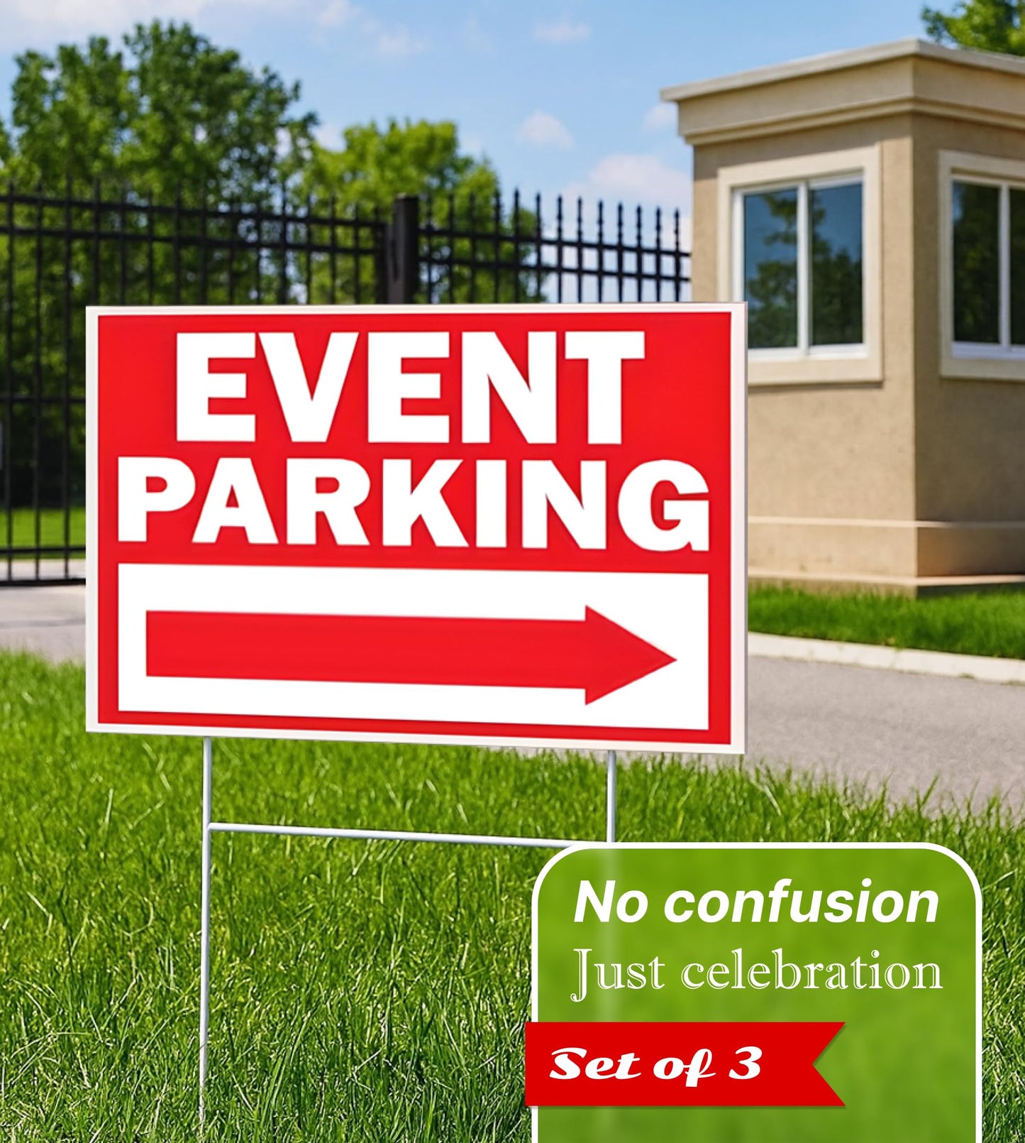 Double Sided Event Parking Sign with Metal H-Shaped Stakes - Post with Arrows Right Outdoor 12x8 Corrugated Plastic - Road Traffic Signs for Events