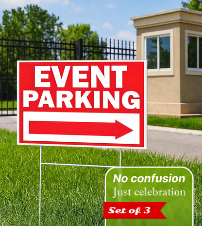 Double Sided Event Parking Sign with Metal H-Shaped Stakes - Post with Arrows Right Outdoor 12x8 Corrugated Plastic - Road Traffic Signs for Events