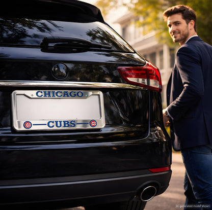 6x12.25 in Chicago Cubs License Plate Frame – Stainless Steel