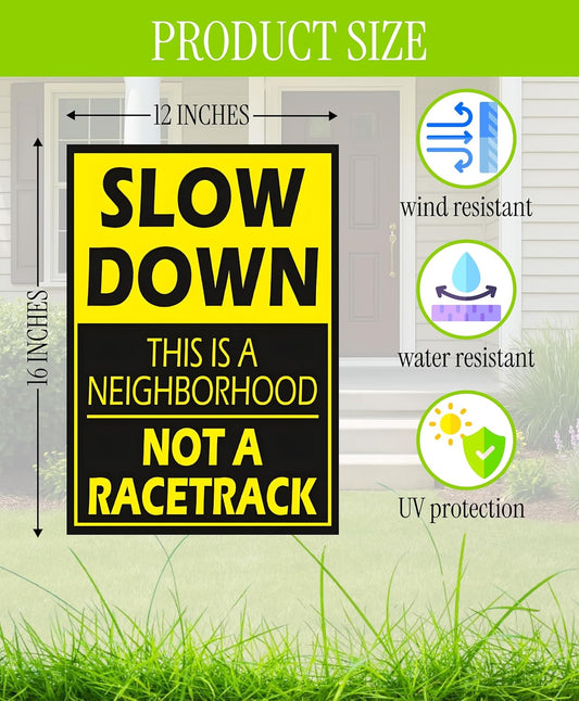 3 Pack 12x16 Please Slow Down Sign with Metal H-Stake - Children at Play Safety Signs for Street