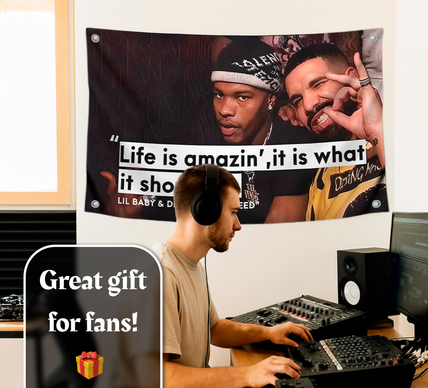3x5 Ft Rapper and Future Funny Polyester Flag with 4 Brass Grommets - Funny Single Sided Tapestry Man Cave Wall Meme Flag for Dorm