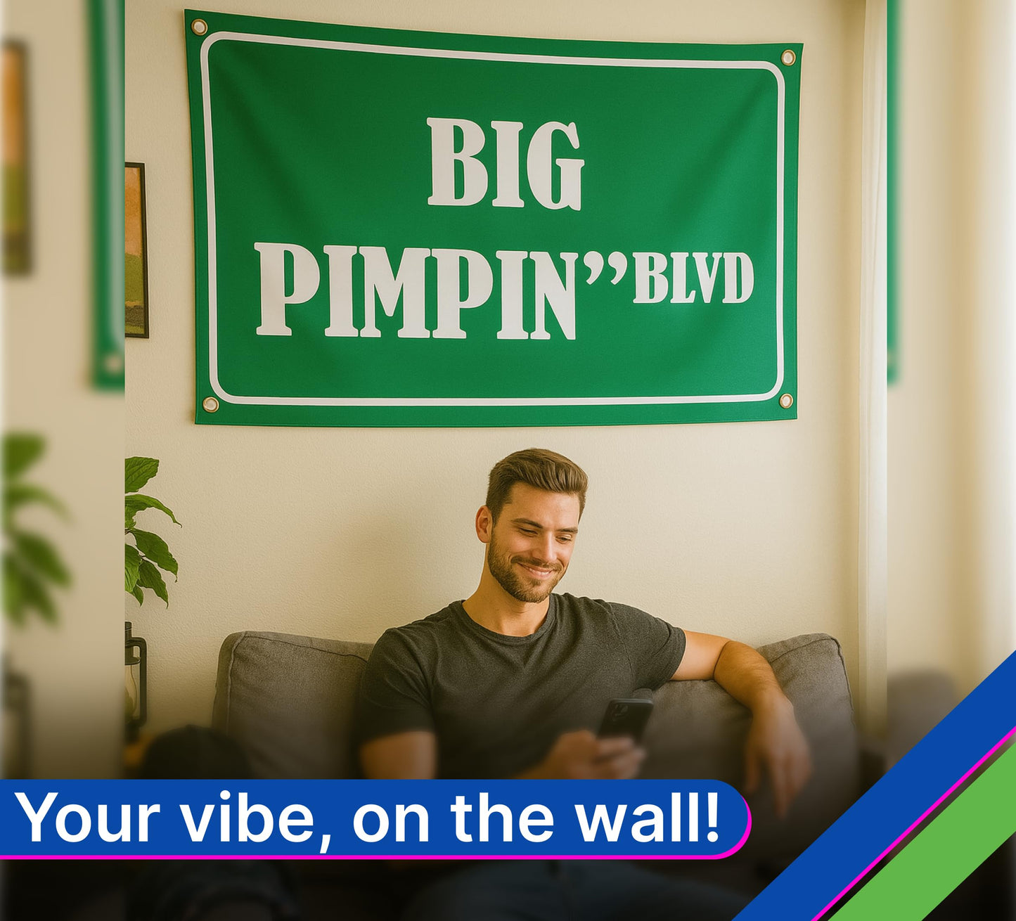 3x5 Feet Big Pimpin'Blvd Funny Quote Single Sided Flag with Four Brass Grommets - Funny Flags Tapestries Polyester Banner for College Dorm