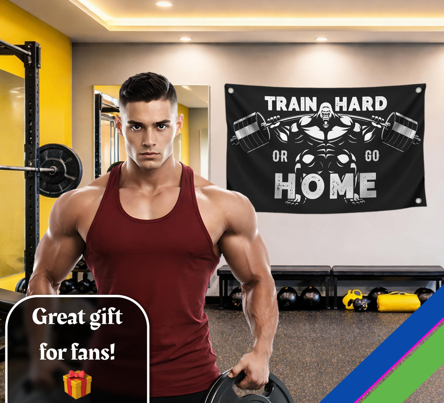Set of 4 Motivation Gym 3x5 Polyester Flags with Four Brass Grommets - Inspire Your Workout with Single Sided Banner - Home Gym Decor for Room