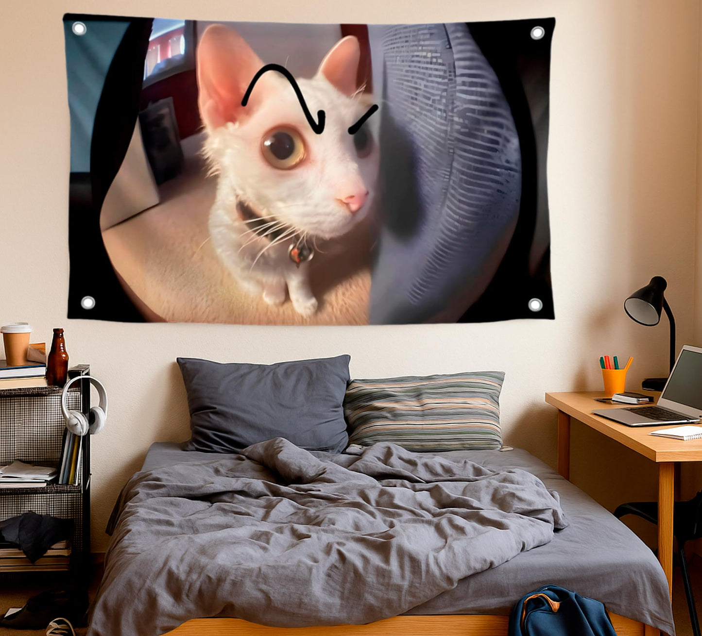 3x5 Feet Cat with Painted Eyebrows Tapestry Single Sided Flag with Four Brass Grommets - Polyester Funny Cats Outdoor or Indoor Flag.Funny Cats Poster