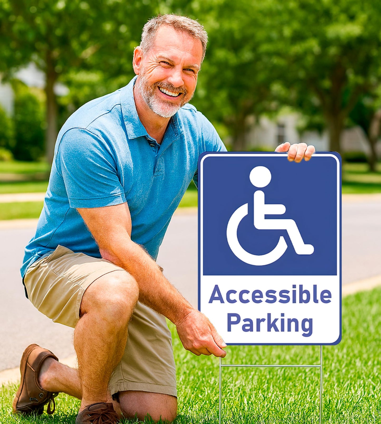 Set of 3 Double Sided 12x16 Inches "Accessible Parking" Plastic Sign with Metal H-Stakes - Reserved Spaces for Handicap Permit Vehicles