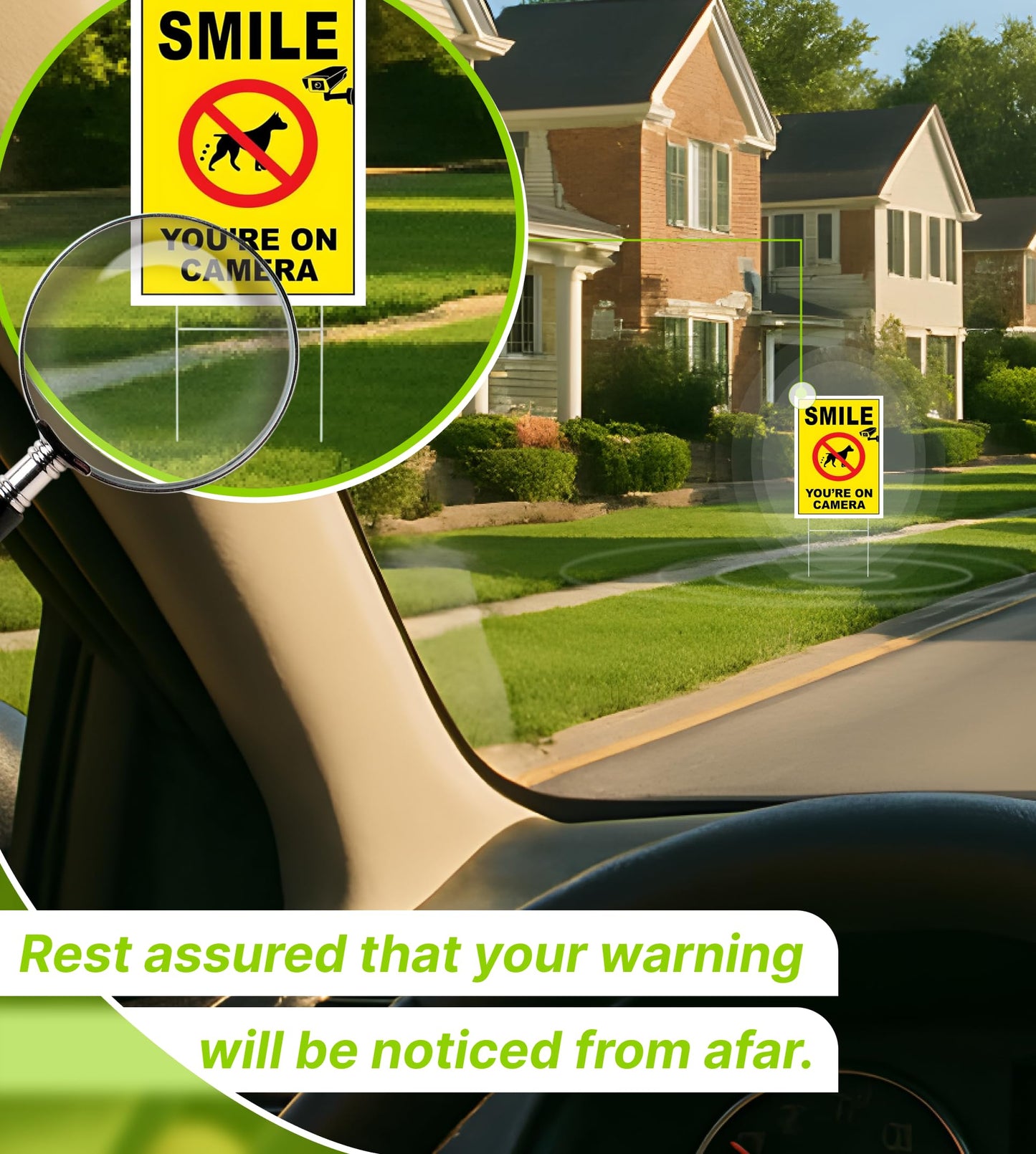 3-Pack 12x8 Inch Smile Your on Camera Signs with Stakes – Outdoor Lawn Protection No Trespassing, Video Surveillance Home Security Yard Plastic Signs