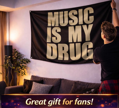 3x5 Feet Musical Quote Flag "Music Is My..." with Four Brass Grommets - Black Single Sided Musical Banner for Wall Decoration - Polyester Party Flags