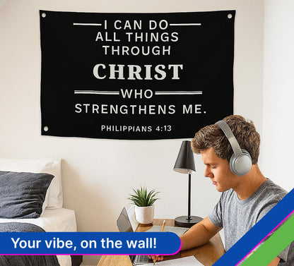 3x5 Ft Polyester Single Sided Flag I Can Do All Things Through Who Strengthens Me with 4 Grommets - Scripture Wall Banner - Inspirational Spiritual