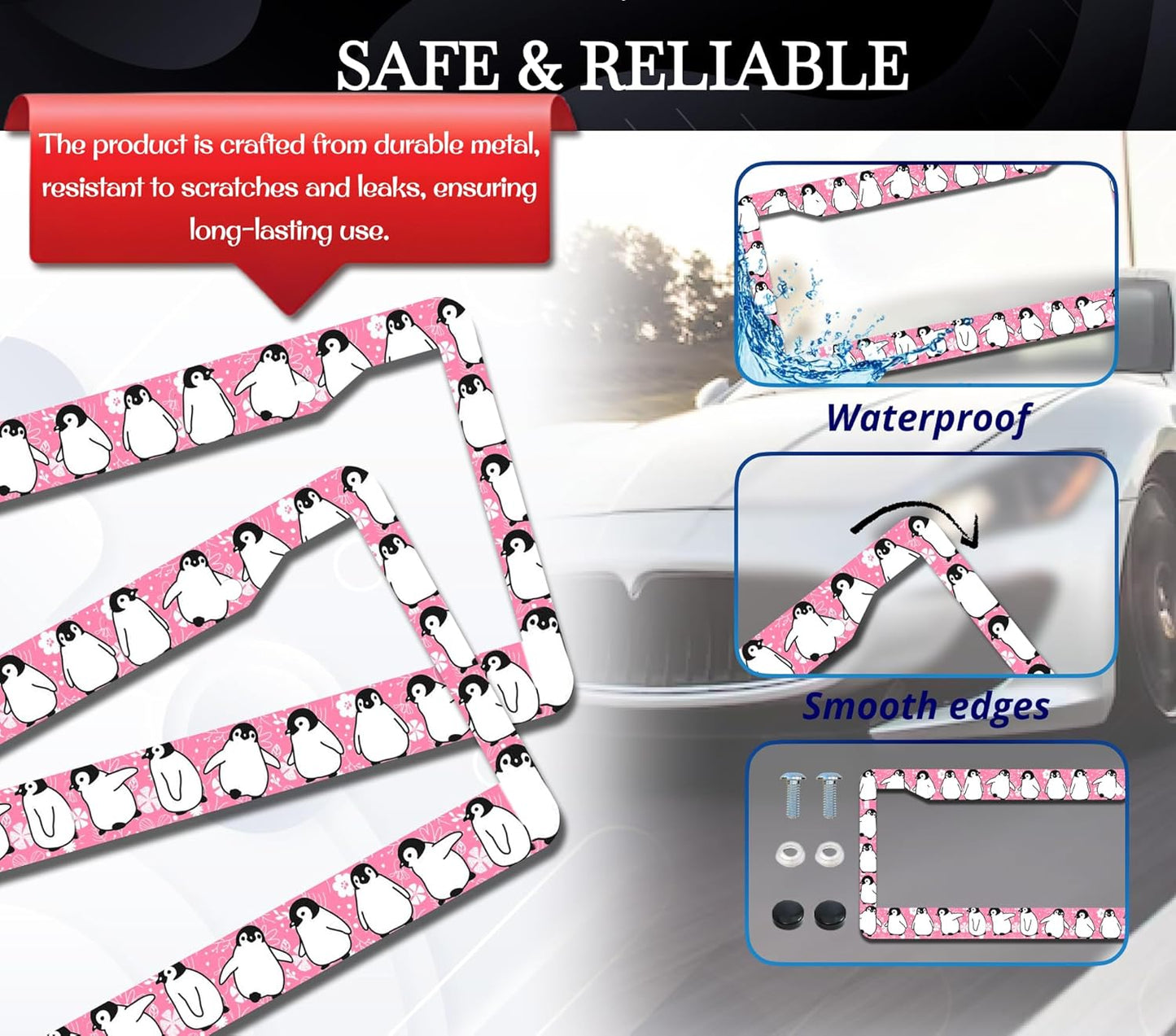 Personalized Car License Plate Frame - Stainless Steel Plate Frame with Screws 6 x 12.25 inches and 2 Holes and Screws