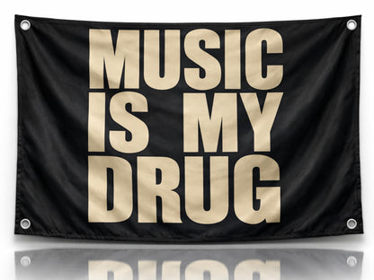 3x5 Feet Musical Quote Flag "Music Is My..." with Four Brass Grommets - Black Single Sided Musical Banner for Wall Decoration - Polyester Party Flags