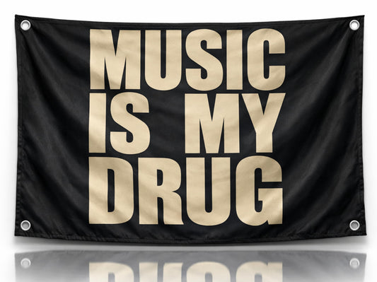 3x5 Feet Musical Quote Flag "Music Is My..." with Four Brass Grommets - Black Single Sided Musical Banner for Wall Decoration - Polyester Party Flags