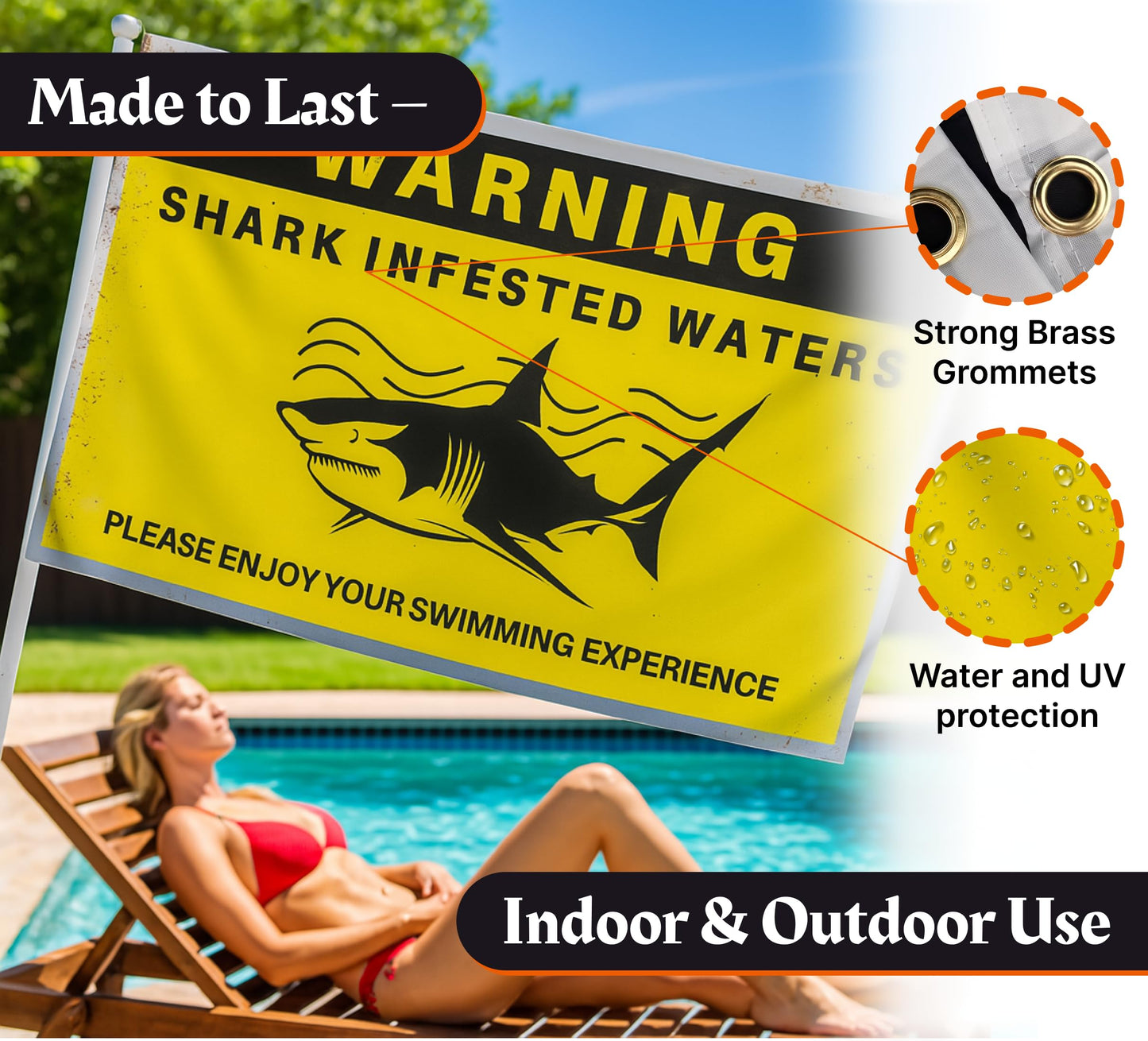 3x5 Ft Warning Shark Infested Waters Polyester Flags with 2 Grommets - Funny Banners Please Engoy Your Swimming Experience