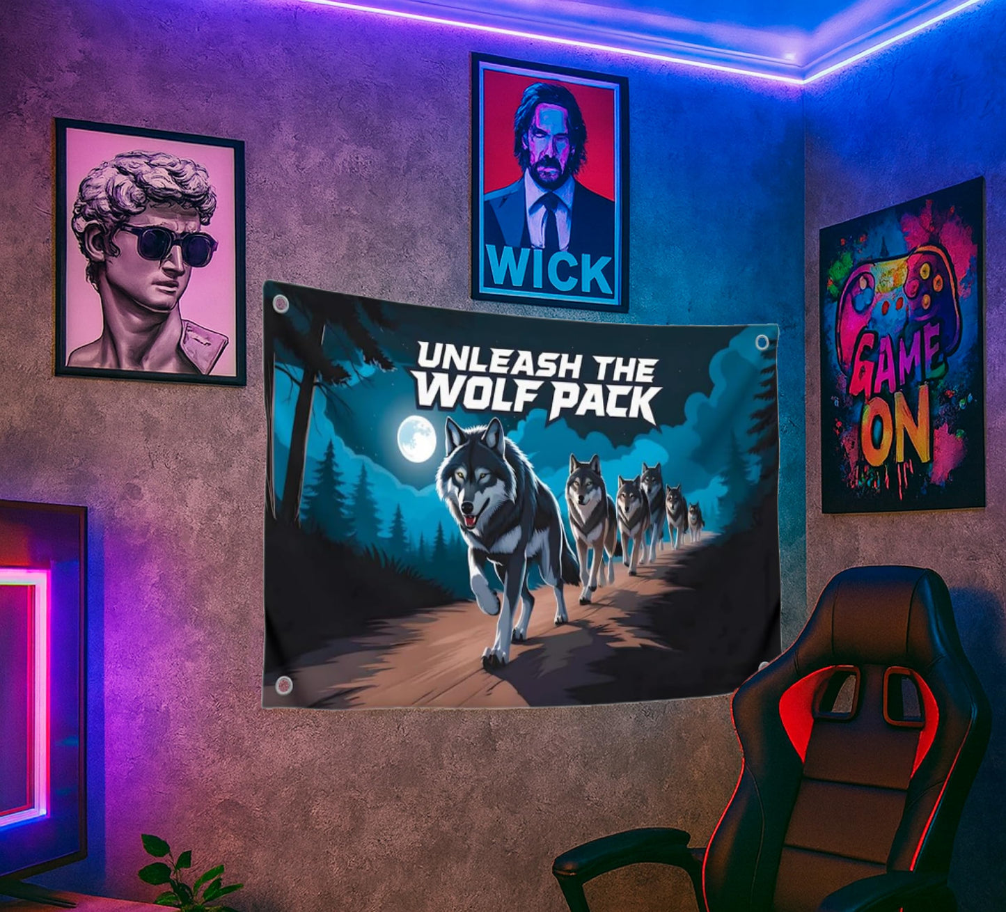 3x5 Feet Meme Wolf Pack Flag with Motivation Quote "Unleash the Wolf Pack" with Four Brass Grommets - Single Sided Great Flag