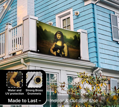 3x5 Feet Tapestry Flag Mona Lisa with a Machine Gun with Four Brass Grommets - Cool Flags for Decor Boys Room