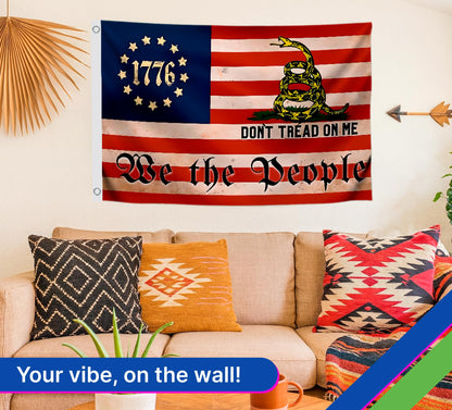3x5 Feet Liberty Don't Tread on Me American Flag with Two Brass Grommets - Polyester 1776 We The People Single Sided Flags for Garden Outside