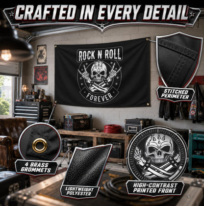 3x5 ft Rock N Roll Forever Skull Flag – Music Man Cave Banner