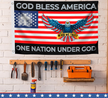 3x5 Feet One Nation Under Flag with 2 Grommets - Bless America Single Sided Flags With Eagles - Easter Flags for 4th of July