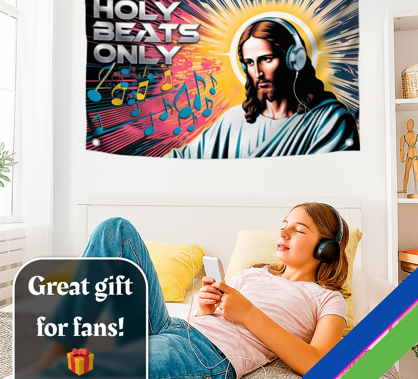 3x5 Feet Tapestry Polyester Flag "Holy Beats Only" with Four Brass Grommets - Tapestries for College Dorm Room Meme Banners Flags for Bedroom
