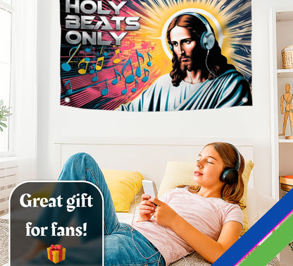 3x5 Feet Tapestry Polyester Flag "Holy Beats Only" with Four Brass Grommets - Tapestries for College Dorm Room Meme Banners Flags for Bedroom