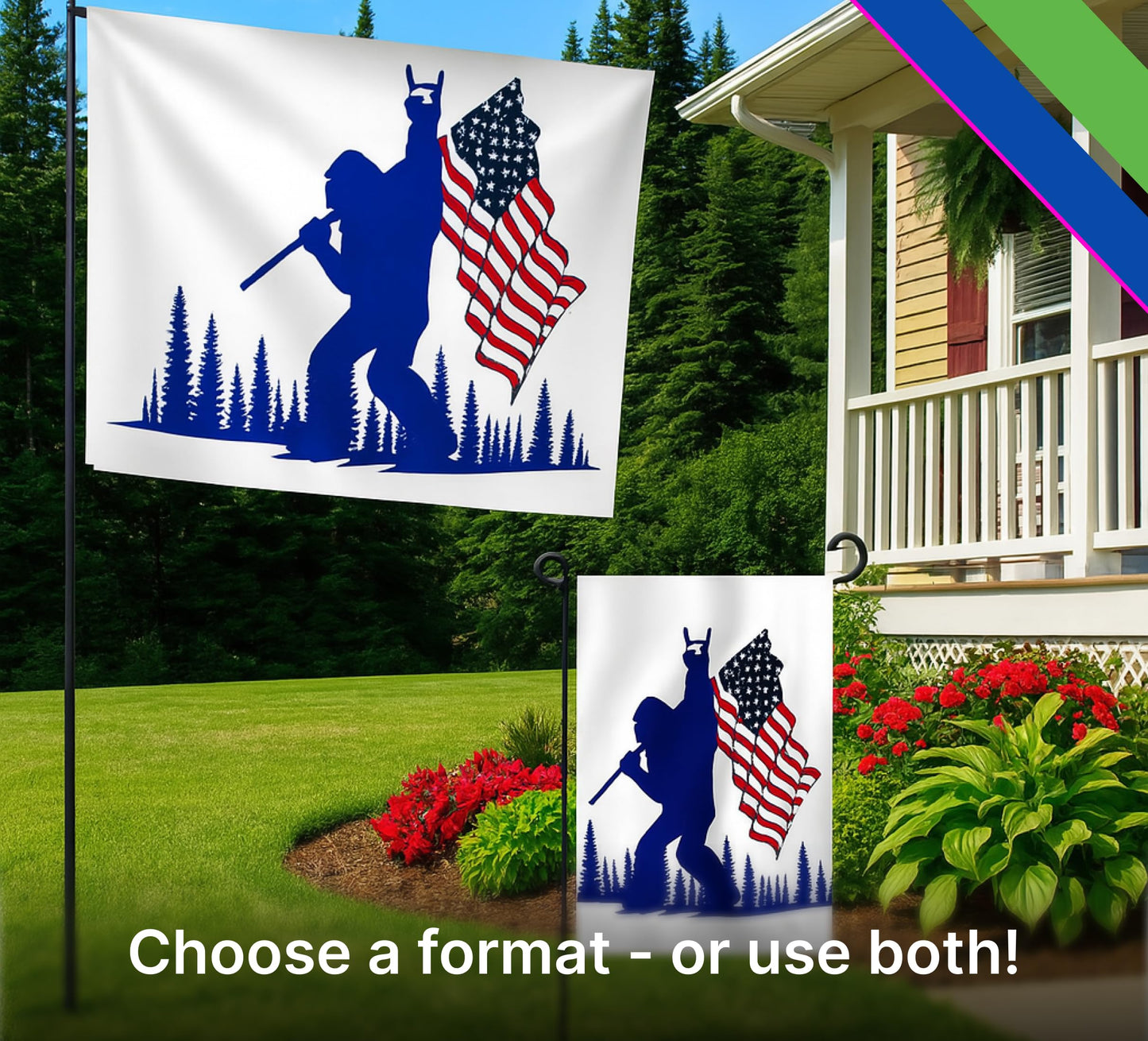 2X Single Sided 3x5 Ft and 12x18 Inches Funny Blue Bigfoot Polyester Flag - American Flags Outdoor Banner Decor with Brass Grommets