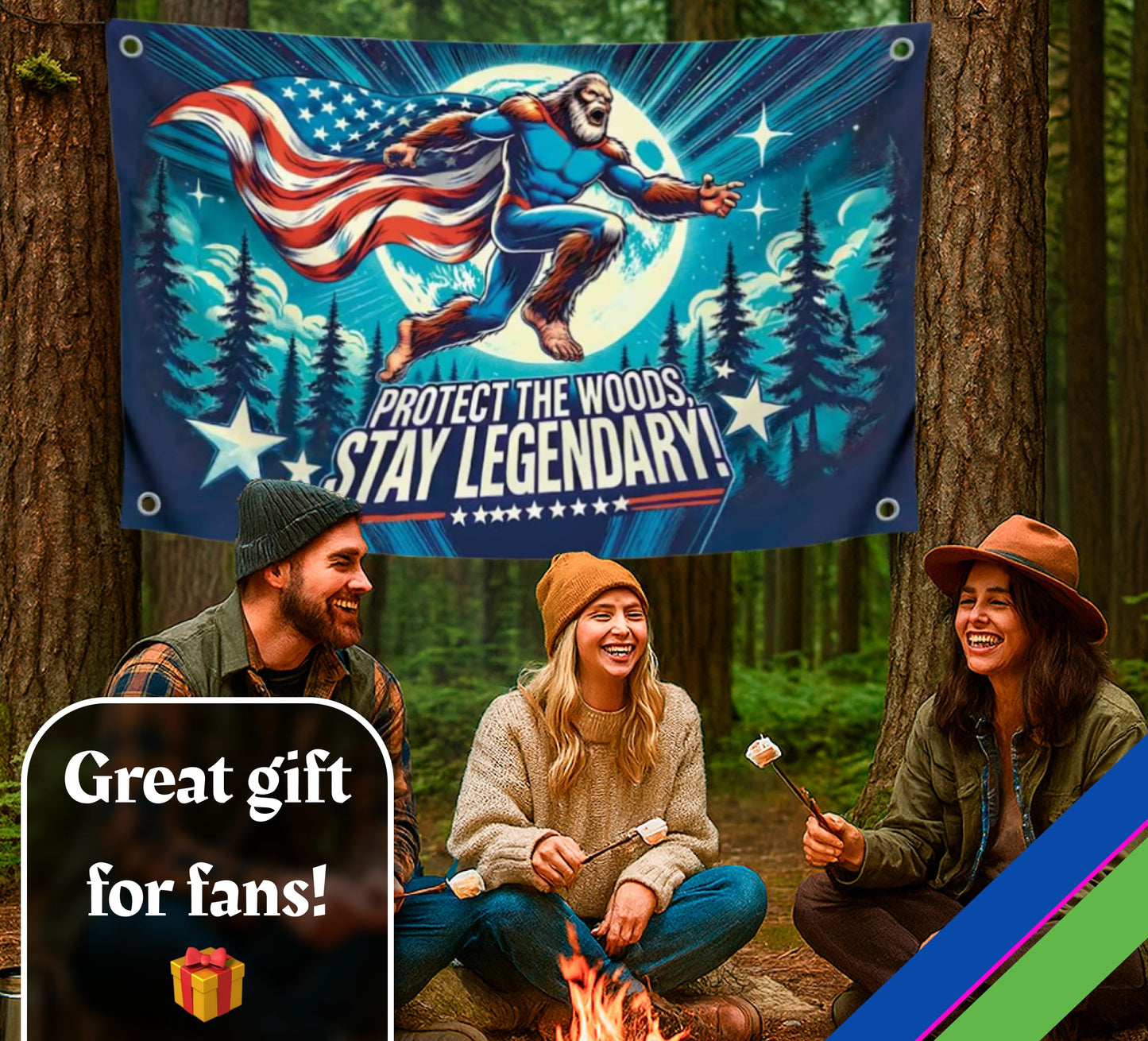 3x5 Ft Single Sided Polyester Banner with Quote “Protect the Woods, Stay Legendary” - Cool Tapestry with Four Brass Grommets