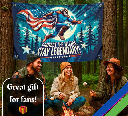 3x5 Ft Single Sided Polyester Banner with Quote “Protect the Woods, Stay Legendary” - Cool Tapestry with Four Brass Grommets