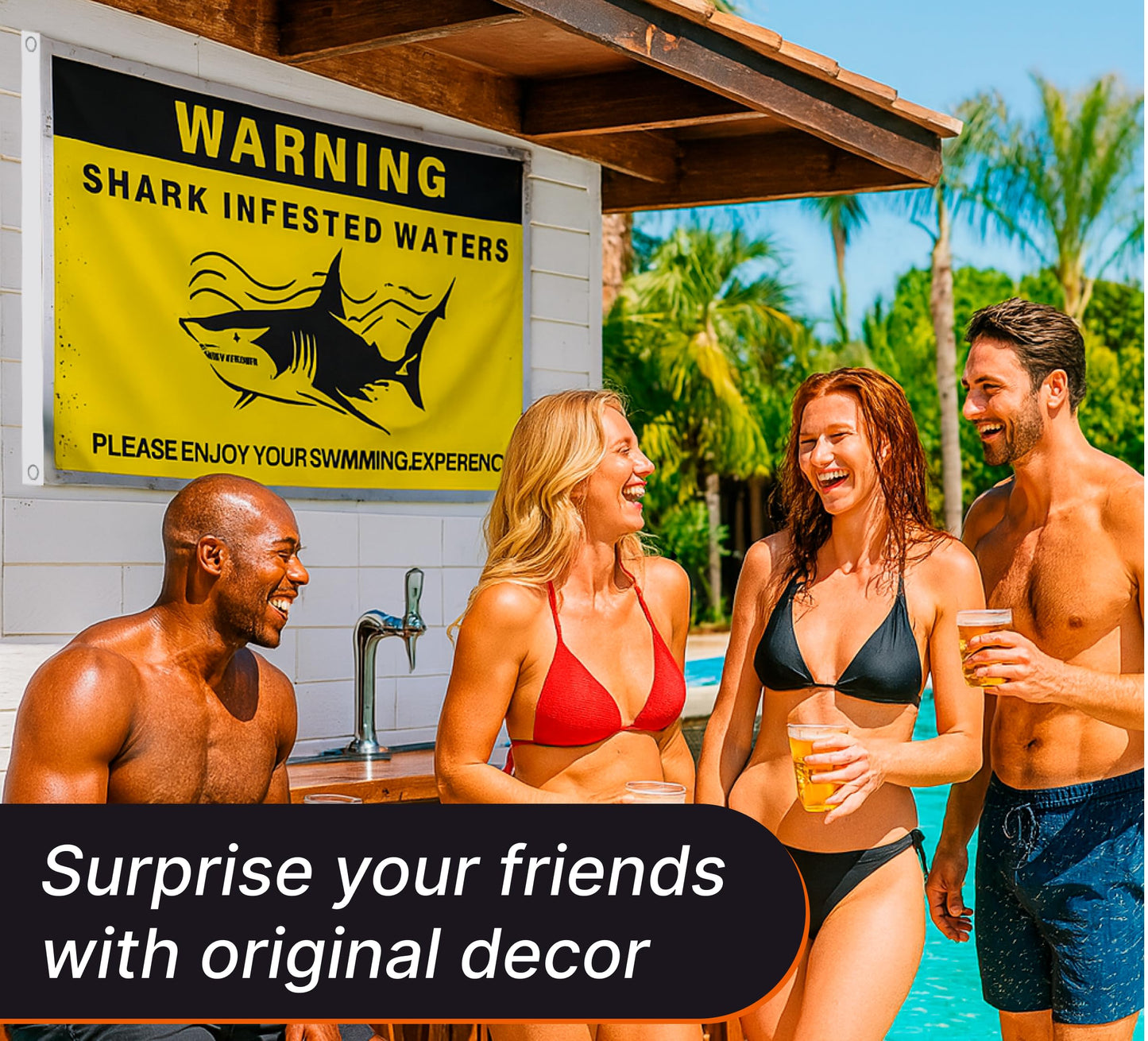 3x5 Ft Warning Shark Infested Waters Polyester Flags with 2 Grommets - Funny Banners Please Engoy Your Swimming Experience - Fun Single Sided Flag